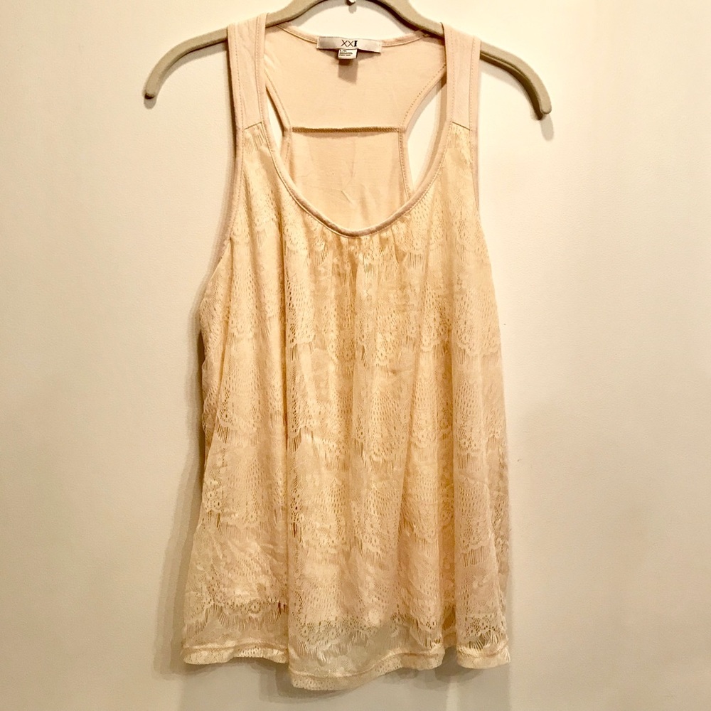 FOREVER 21 beige boho chic lace front tank/tunic L